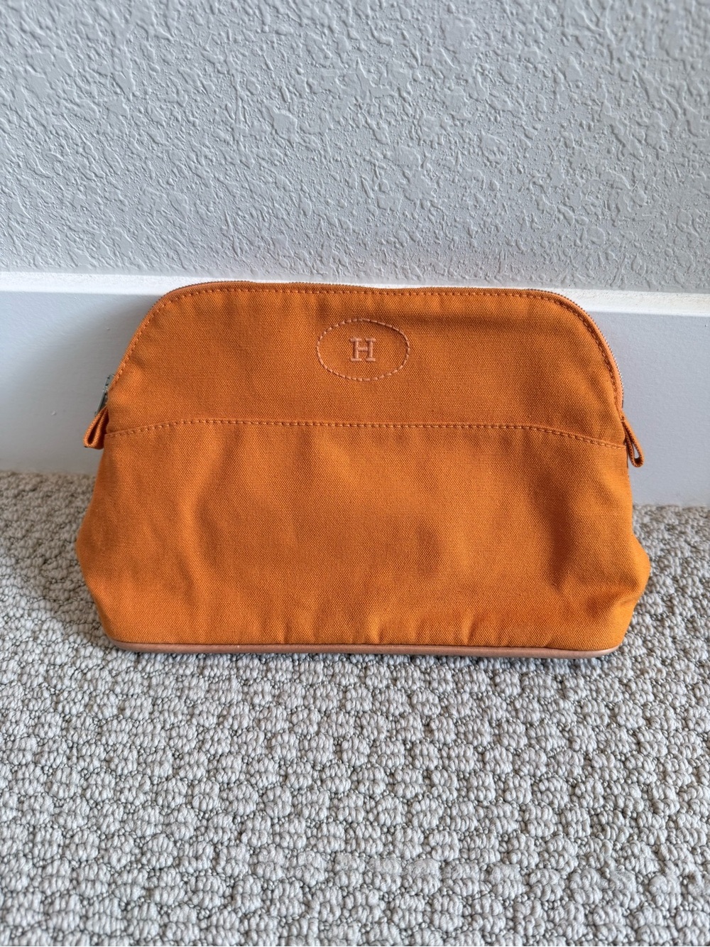 Hermes Orange Canvas Travel Pouch